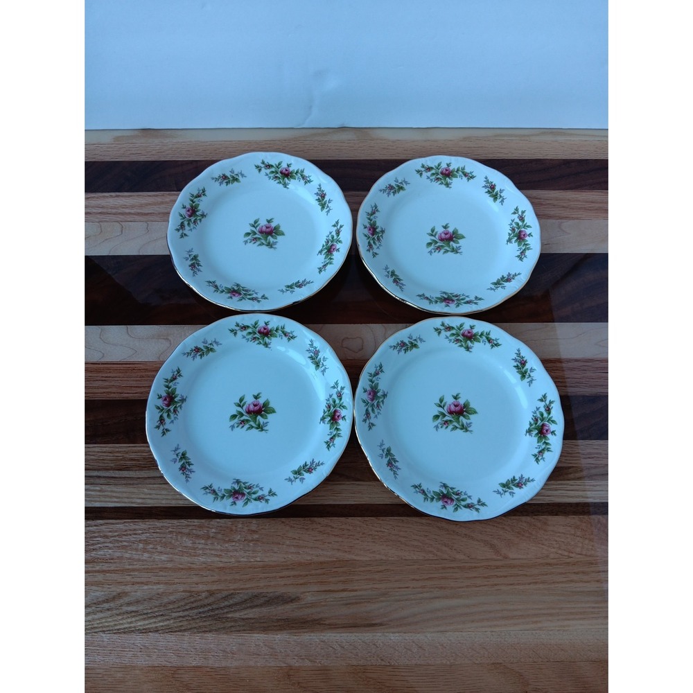 4 Johann Haviland Moss Pink Rose Set 6.25" Saucers Dessert Plates China Corp